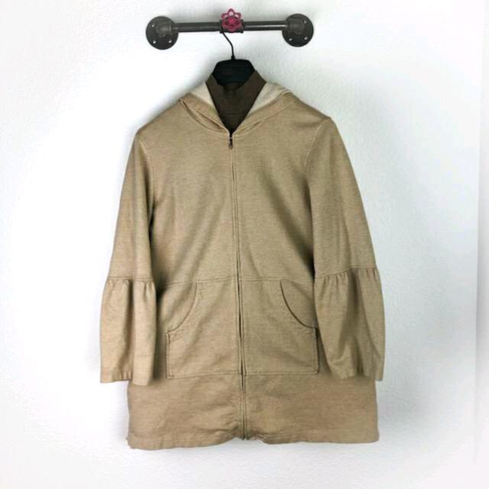 J Jill Hooded Zip Up Tunic Sweatshirt Tan Large